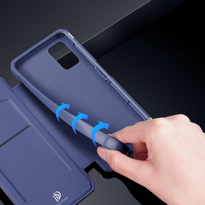 DUX DUCIS Skin X dėklo dėklo dangtelis su atvartu, skirtas Samsung Galaxy A03s mėlynas