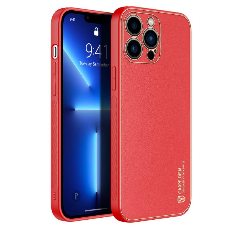Dux Ducis Yolo elegantiškas dėklas su ekologiškos odos dangteliu iPhone 13 Pro raudonas