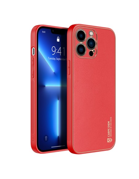 Elegantiškas Dux Ducis Yolo dėklas su ekologiškos odos dangteliu, skirtas iPhone 13 Pro Max raudonas