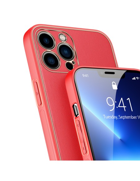 Elegantiškas Dux Ducis Yolo dėklas su ekologiškos odos dangteliu, skirtas iPhone 13 Pro Max raudonas