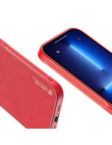 Elegantiškas Dux Ducis Yolo dėklas su ekologiškos odos dangteliu, skirtas iPhone 13 Pro Max raudonas