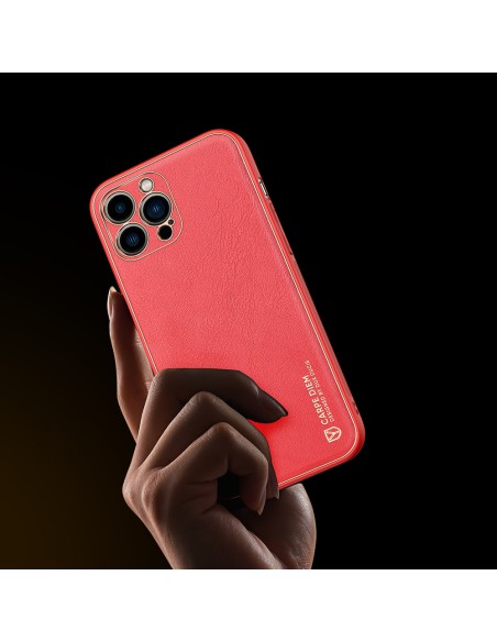 Elegantiškas Dux Ducis Yolo dėklas su ekologiškos odos dangteliu, skirtas iPhone 13 Pro Max raudonas