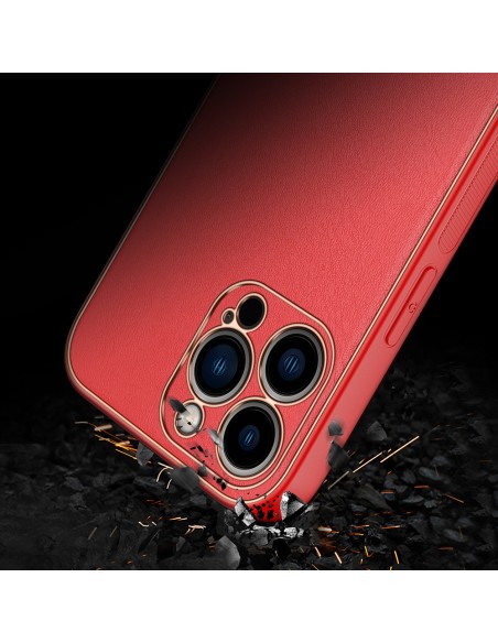 Elegantiškas Dux Ducis Yolo dėklas su ekologiškos odos dangteliu, skirtas iPhone 13 Pro Max raudonas