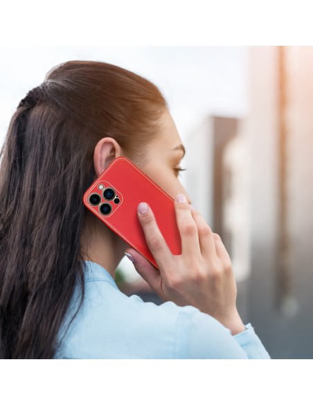 Elegantiškas Dux Ducis Yolo dėklas su ekologiškos odos dangteliu, skirtas iPhone 13 Pro Max raudonas