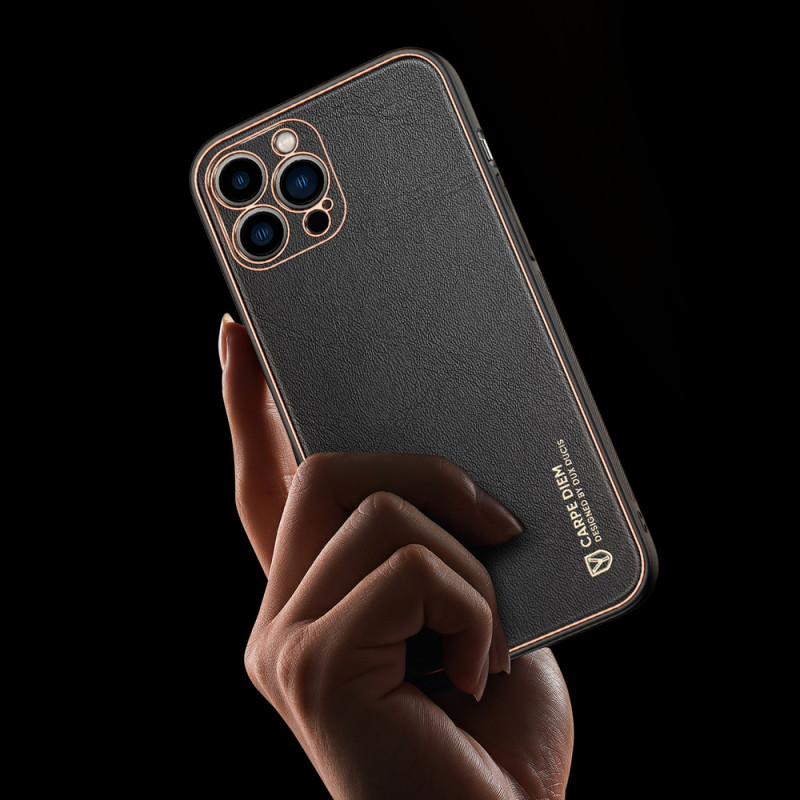 Elegantiškas Dux Ducis Yolo dėklas su ekologiškos odos dangteliu, skirtas iPhone 13 Pro Max raudonas