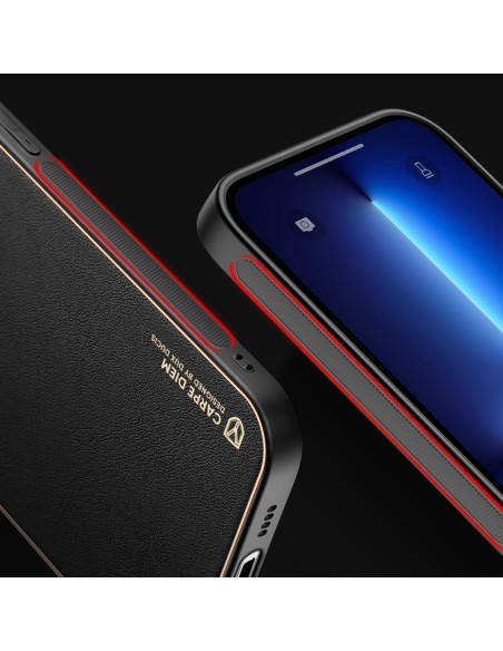 Elegantiškas Dux Ducis Yolo dėklas su ekologiškos odos dangteliu, skirtas iPhone 13 Pro Max raudonas