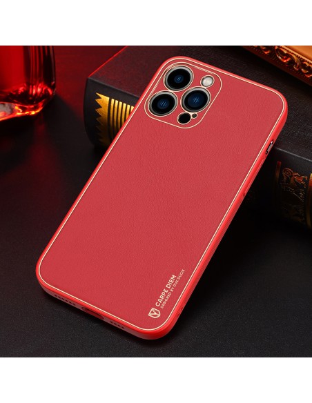 Elegantiškas Dux Ducis Yolo dėklas su ekologiškos odos dangteliu, skirtas iPhone 13 Pro Max raudonas