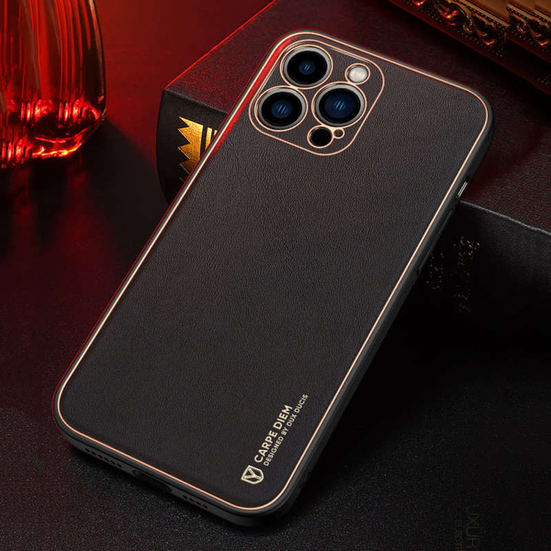 Elegantiškas Dux Ducis Yolo dėklas su ekologiškos odos dangteliu, skirtas iPhone 13 Pro Max raudonas