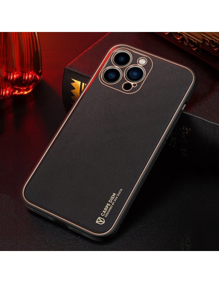 Elegantiškas Dux Ducis Yolo dėklas su ekologiškos odos dangteliu, skirtas iPhone 13 Pro Max raudonas