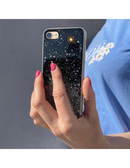 Star Glitter dėklo dangtelis iPhone 13 Pro blizgus blizgantis dangtelis juodas