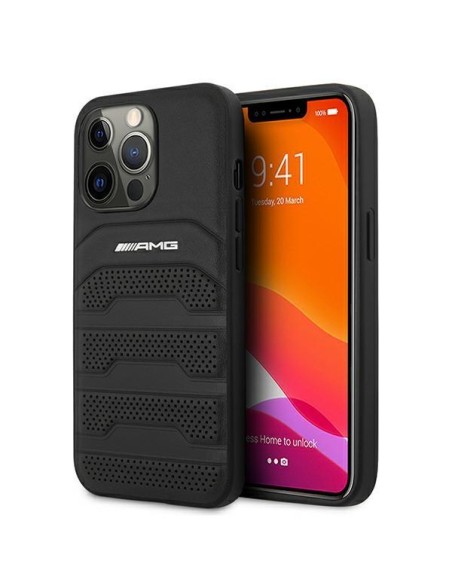 AMG Leather Debossed Lines dėklas, skirtas iPhone 13 Pro / iPhone 13 - juodas