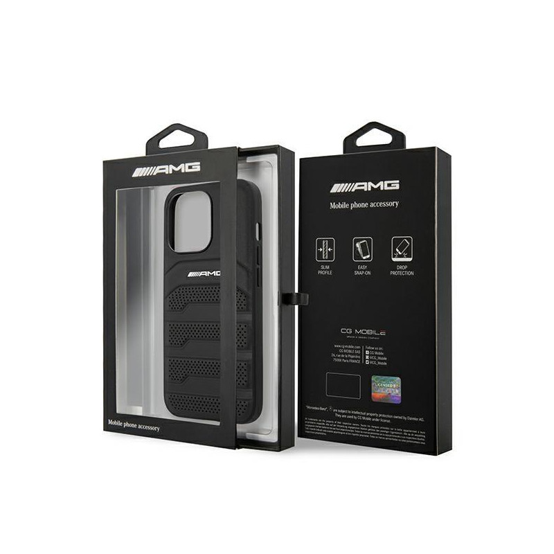 AMG Leather Debossed Lines dėklas, skirtas iPhone 13 Pro / iPhone 13 - juodas