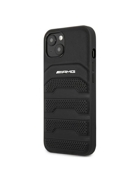 AMG Leather Debossed Lines dėklas iPhone 13 mini - juodas AMG Leather Debossed Lines dėklas iPhone 13 mini - juodas