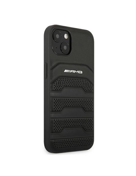 AMG Leather Debossed Lines dėklas iPhone 13 mini - juodas AMG Leather Debossed Lines dėklas iPhone 13 mini - juodas