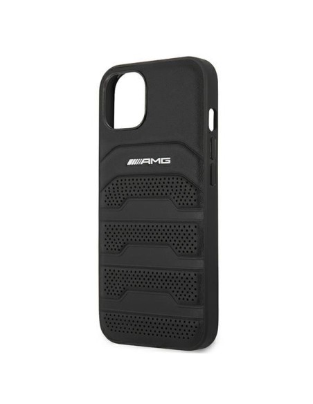 AMG Leather Debossed Lines dėklas iPhone 13 mini - juodas AMG Leather Debossed Lines dėklas iPhone 13 mini - juodas