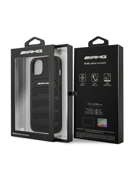 AMG Leather Debossed Lines dėklas iPhone 13 mini - juodas AMG Leather Debossed Lines dėklas iPhone 13 mini - juodas