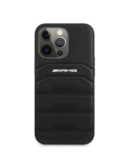 AMG Leather Debossed Lines dėklas, skirtas iPhone 13 Pro Max - juodas AMG Leather Debossed Lines dėklas, skirtas iPhone 13 Pro Max - juodas