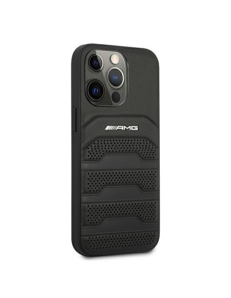 AMG Leather Debossed Lines dėklas, skirtas iPhone 13 Pro Max - juodas AMG Leather Debossed Lines dėklas, skirtas iPhone 13 Pro Max - juodas