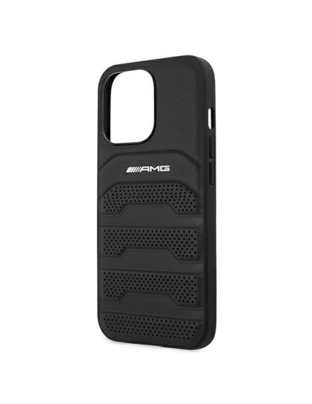 AMG Leather Debossed Lines dėklas, skirtas iPhone 13 Pro Max - juodas AMG Leather Debossed Lines dėklas, skirtas iPhone 13 Pro Max - juodas