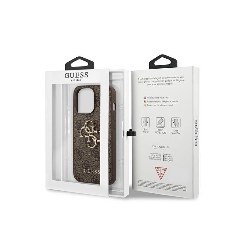 Guess 4G Big Metal Logo dėklas, skirtas iPhone 13 Pro / iPhone 13 - rudas
