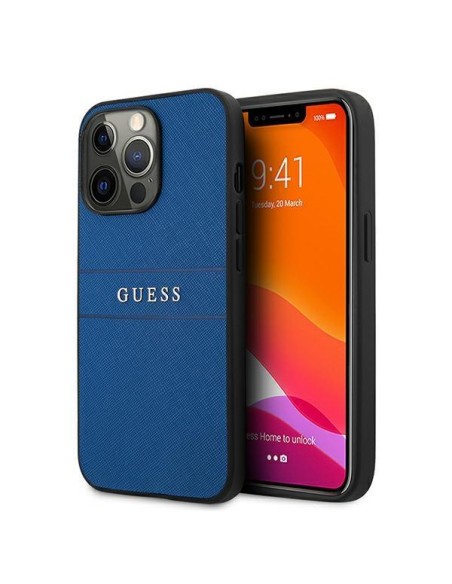 Guess Saffiano Strap dėklas, skirtas iPhone 13 Pro / iPhone 13 - mėlynas Guess Saffiano Strap dėklas, skirtas iPhone 13 Pro / iPhone 13 - mėlynas