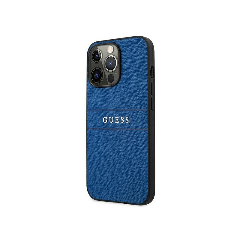 Guess Saffiano Strap dėklas, skirtas iPhone 13 Pro / iPhone 13 - mėlynas