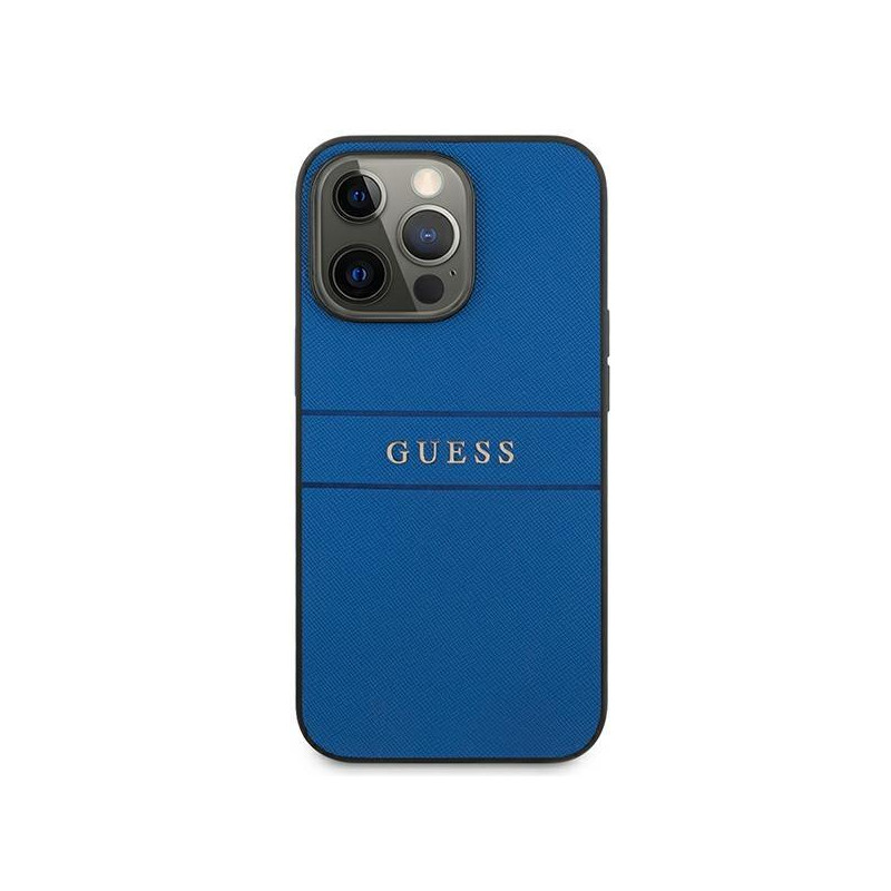 Guess Saffiano Strap dėklas, skirtas iPhone 13 Pro / iPhone 13 - mėlynas