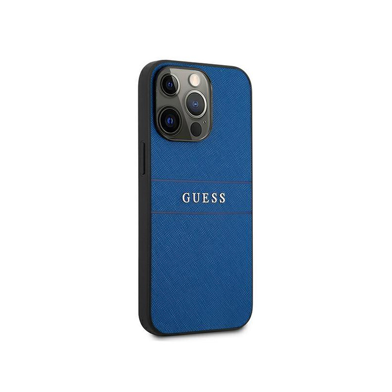 Guess Saffiano Strap dėklas, skirtas iPhone 13 Pro / iPhone 13 - mėlynas