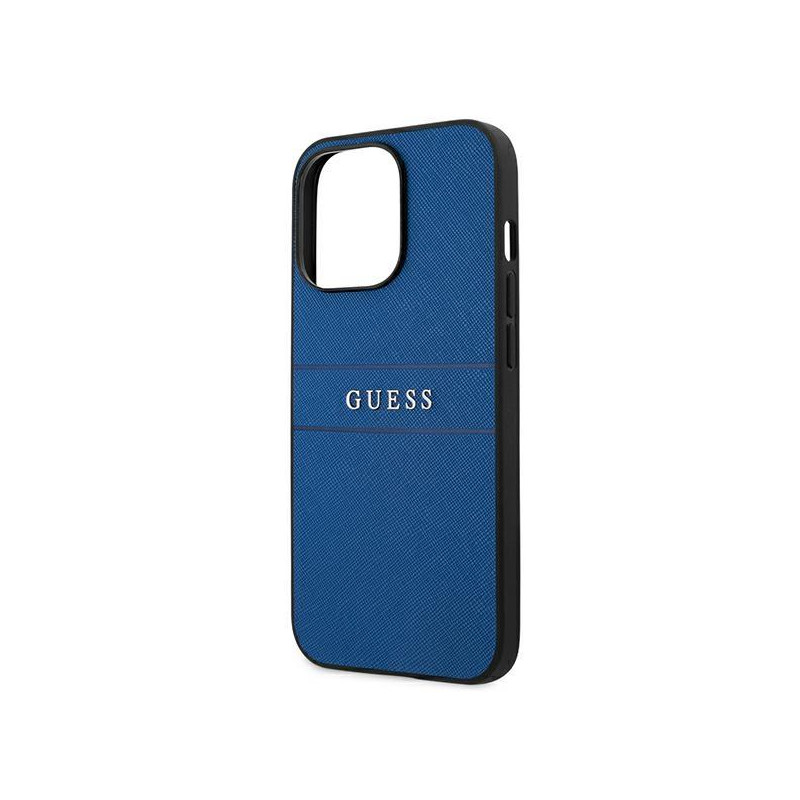 Guess Saffiano Strap dėklas, skirtas iPhone 13 Pro / iPhone 13 - mėlynas