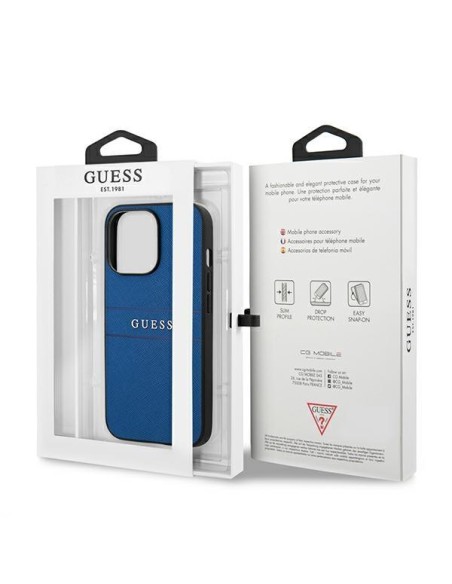 Guess Saffiano Strap dėklas, skirtas iPhone 13 Pro / iPhone 13 - mėlynas Guess Saffiano Strap dėklas, skirtas iPhone 13 Pro / iPhone 13 - mėlynas