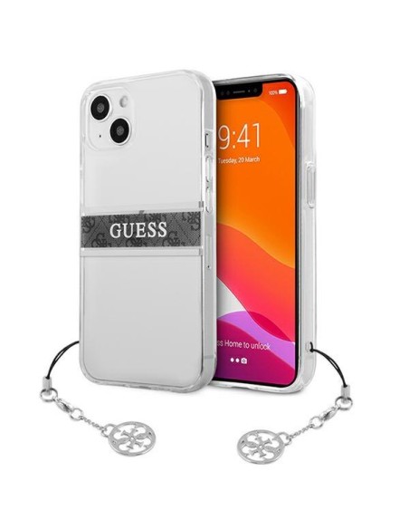 Guess 4G Grey Strap Charm dėklas iPhone 13 mini - skaidrus Guess 4G Grey Strap Charm dėklas iPhone 13 mini - skaidrus
