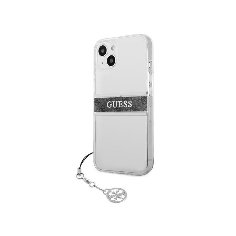 Guess 4G Grey Strap Charm dėklas iPhone 13 mini - skaidrus