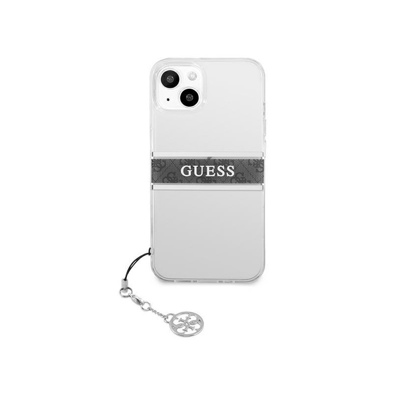 Guess 4G Grey Strap Charm dėklas iPhone 13 mini - skaidrus