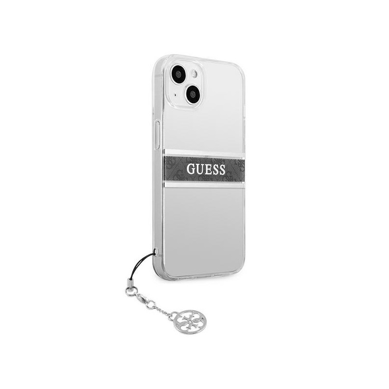 Guess 4G Grey Strap Charm dėklas iPhone 13 mini - skaidrus