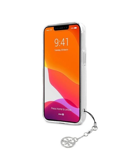 Guess 4G Grey Strap Charm dėklas iPhone 13 mini - skaidrus Guess 4G Grey Strap Charm dėklas iPhone 13 mini - skaidrus