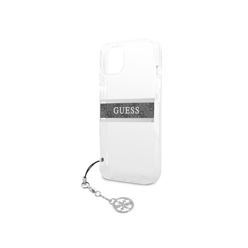 Guess 4G Grey Strap Charm dėklas iPhone 13 mini - skaidrus