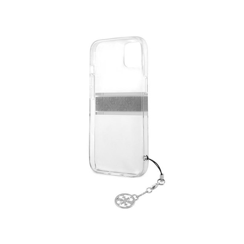 Guess 4G Grey Strap Charm dėklas iPhone 13 mini - skaidrus