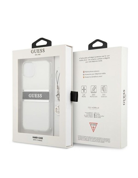 Guess 4G Grey Strap Charm dėklas iPhone 13 mini - skaidrus Guess 4G Grey Strap Charm dėklas iPhone 13 mini - skaidrus