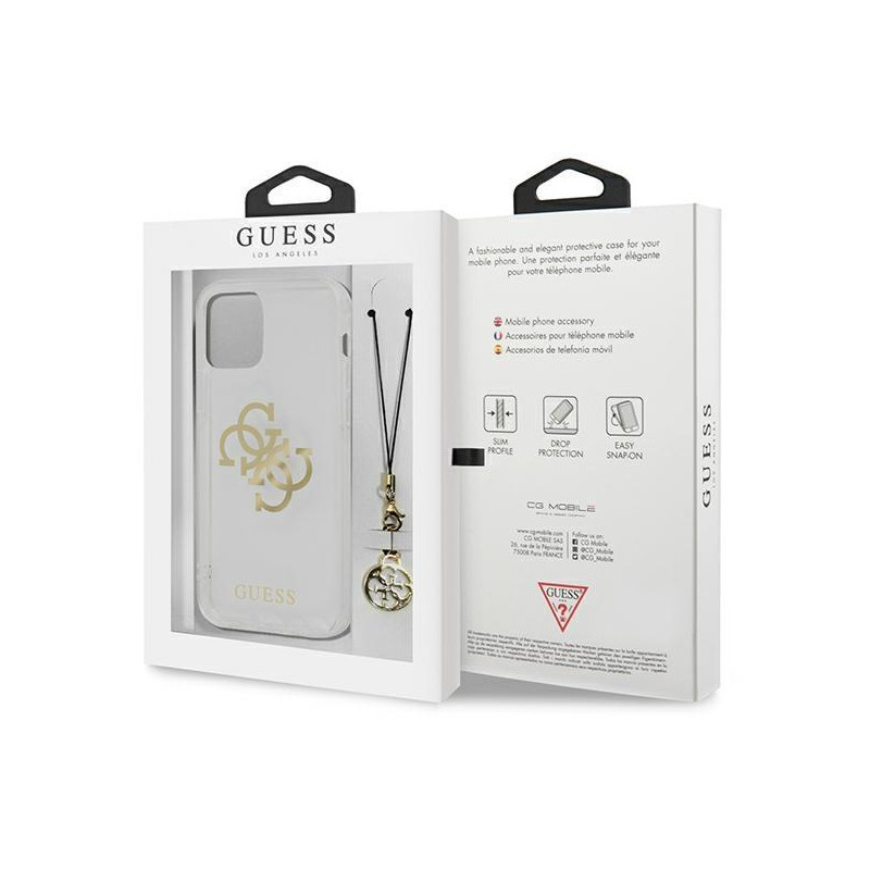 Guess 4G Gold Charms Collection dėklas iPhone 13 mini - skaidrus