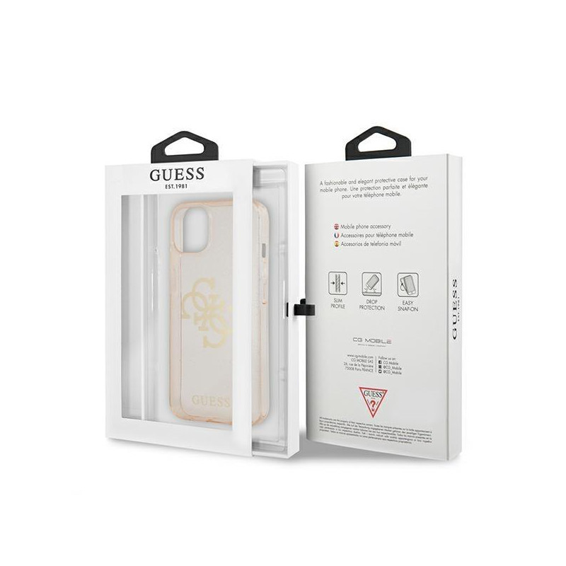 Guess Glitter 4G Big Logo dėklas iPhone 13 mini - auksinis
