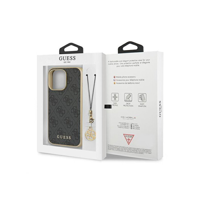 Guess 4G Charms Collection dėklas, skirtas iPhone 13 Pro Max - pilkas