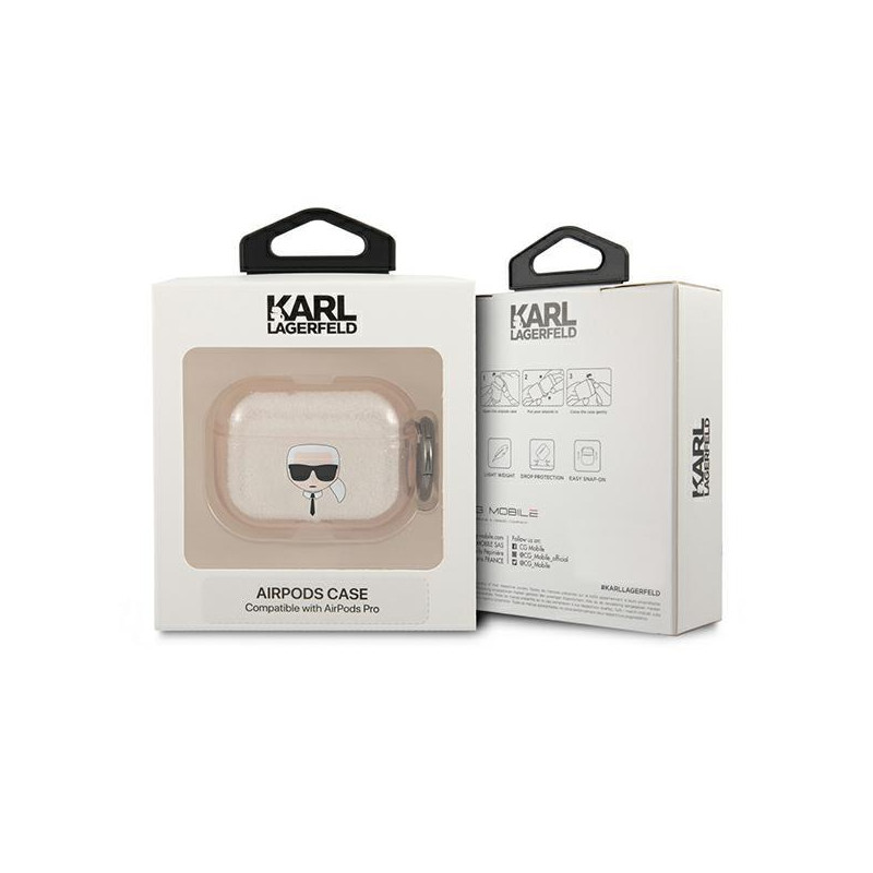 Karl Lagerfeld Glitter Karl& 39 s Head dėklas, skirtas AirPods Pro – auksinis
