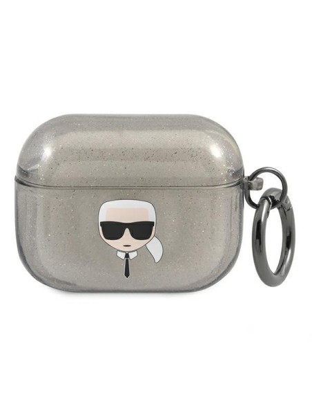 Karl Lagerfeld Glitter Karl& 39 s Head dėklas, skirtas AirPods Pro – juodas