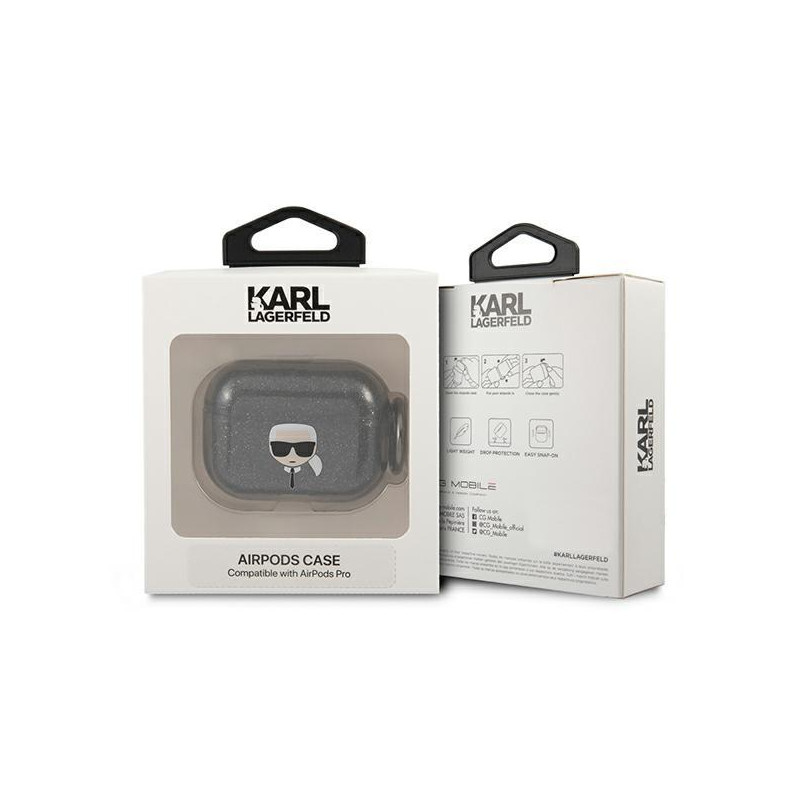 Karl Lagerfeld Glitter Karl& 39 s Head dėklas, skirtas AirPods Pro – juodas