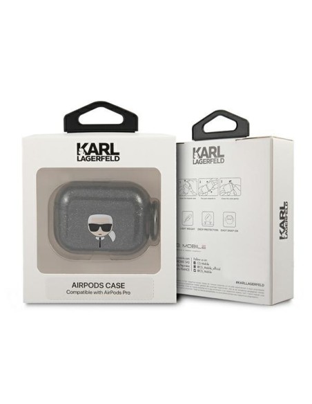 Karl Lagerfeld Glitter Karl& 39 s Head dėklas, skirtas AirPods Pro – juodas
