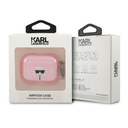 Karl Lagerfeld Glitter Karl& 39 s Head dėklas, skirtas AirPods Pro – rožinis