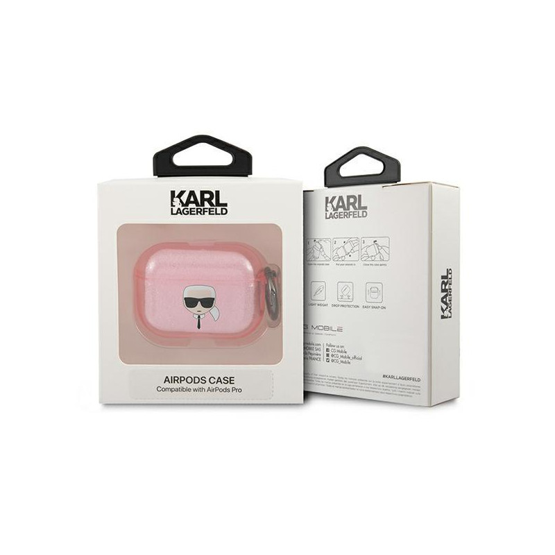 Karl Lagerfeld Glitter Karl& 39 s Head dėklas, skirtas AirPods Pro – rožinis