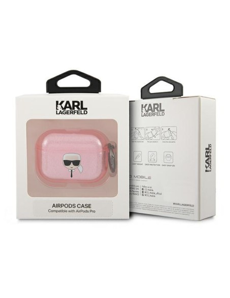 Karl Lagerfeld Glitter Karl& 39 s Head dėklas, skirtas AirPods Pro – rožinis Karl Lagerfeld Glitter Karl& 39 s Head dėklas, skirtas AirPods Pro – rožinis