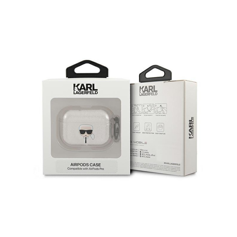 Karl Lagerfeld Glitter Karl& 39 s Head dėklas, skirtas AirPods Pro – sidabrinis