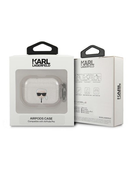 Karl Lagerfeld Glitter Karl& 39 s Head dėklas, skirtas AirPods Pro – sidabrinis Karl Lagerfeld Glitter Karl& 39 s Head dėklas, skirtas AirPods Pro – sidabrinis